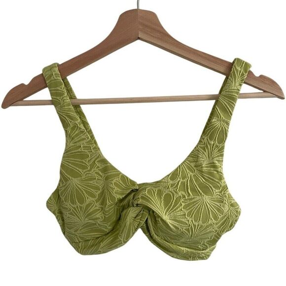 Andie The Portofino Bikini Top Women's XS Green Textured Floral Knotted Front - Picture 1 of 9